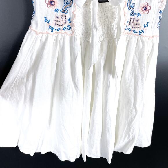 Free People Rambling Roads Mini Dress White Embroidered Floral‎ Cutout Sz S - Picture 9 of 13